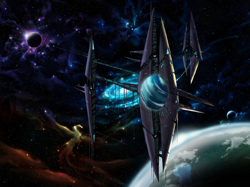 Futuristic spaceship in space