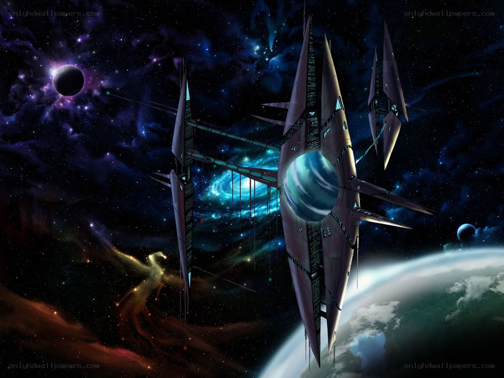 Futuristic spaceship in space