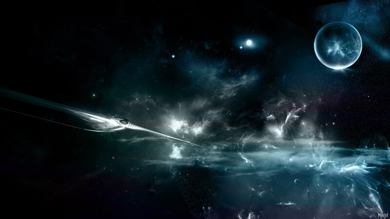 Futuristic Spaceship in Space — Black