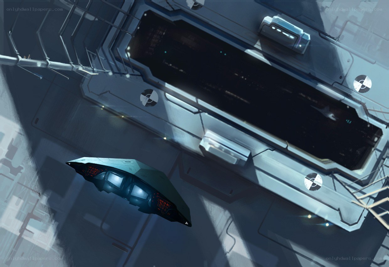 futuristic spaceship in space station