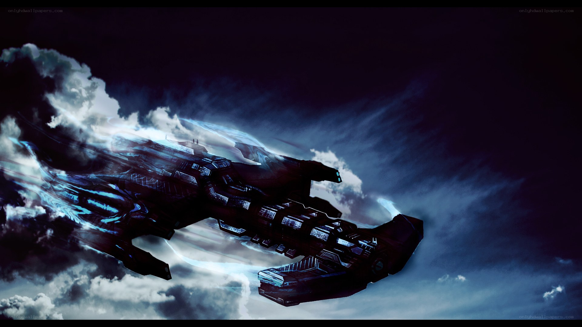 futuristic spaceship in storm