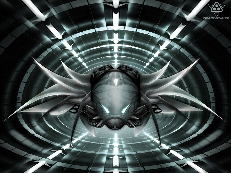 futuristic spaceship in tunnel