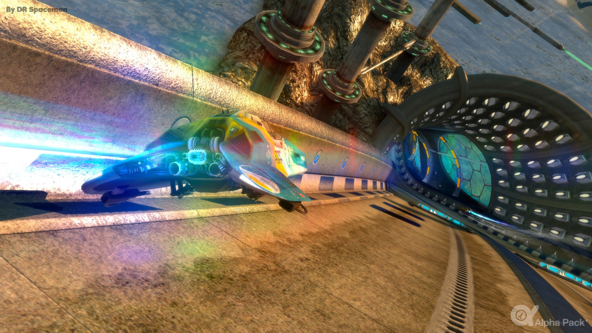 futuristic spaceship in tunnel