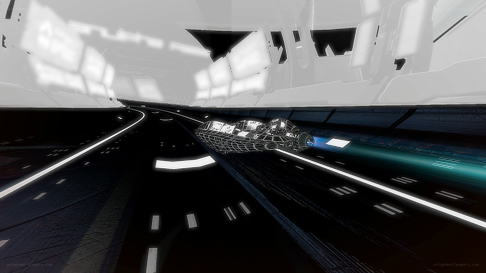 futuristic spaceship in tunnel