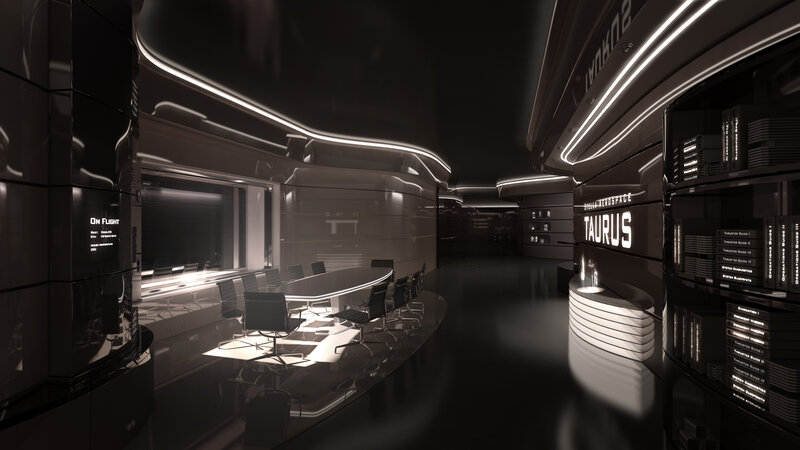 Futuristic Spaceship Interior — Black, Dark, Night, 3d Render