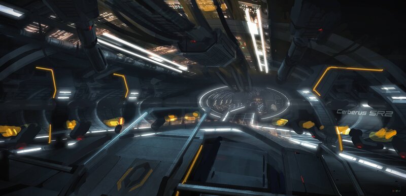 Futuristic Spaceship Interior — Black, Dramatic, Digital Art