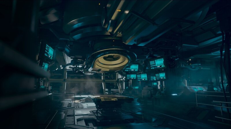 Futuristic Spaceship Interior — Blue, Dark, 3d Render, Control Panels