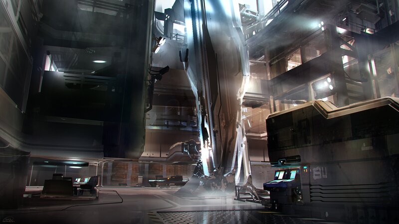 Futuristic Spaceship Interior — Gray, Dramatic, Digital Art