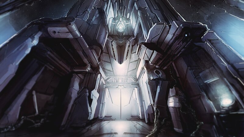 Futuristic Spaceship Interior — Gray, Dramatic, Night