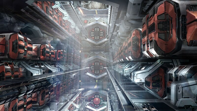 Futuristic Spaceship Interior — Gray, Industrial, 3d Render