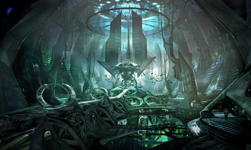 Futuristic Spaceship Interior — Green, Dramatic, Digital Art