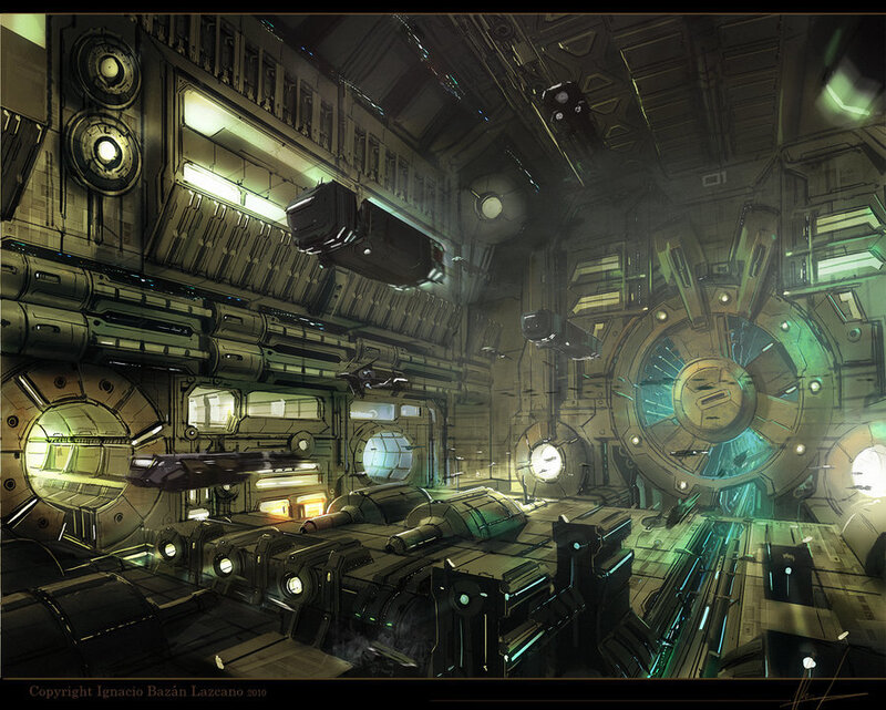 Futuristic Spaceship Interior — Green, Dramatic