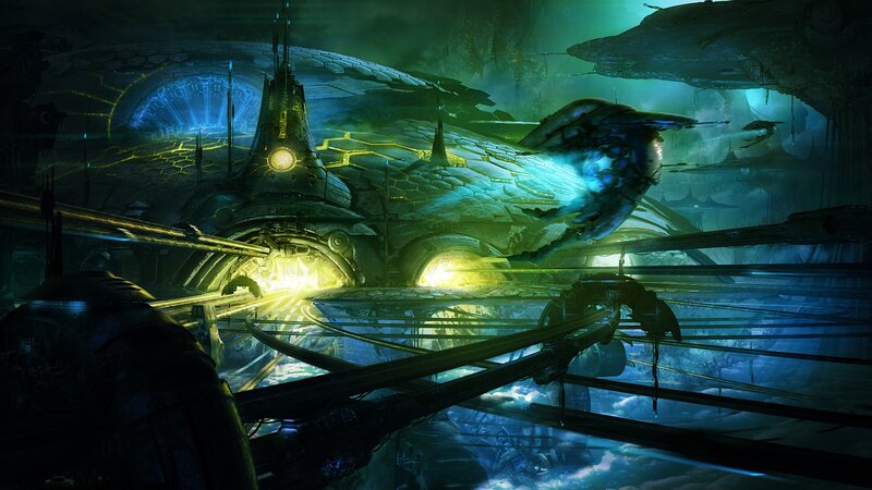 Futuristic Spaceship Interior — Green
