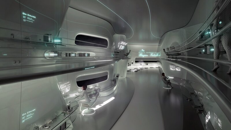 Futuristic Spaceship Interior — White, Serene, 3d Render, People