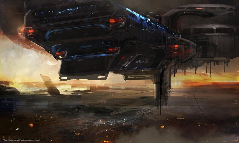 Futuristic spaceship landing