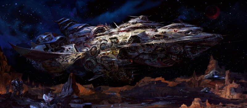 Futuristic spaceship on alien planet