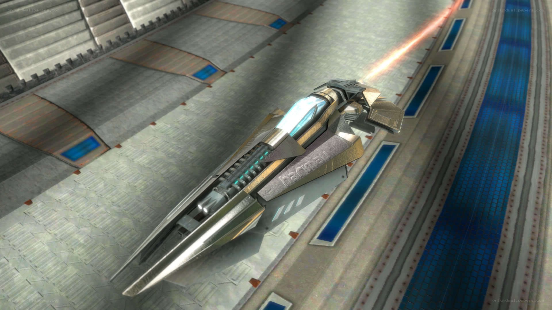 futuristic spaceship on launch pad