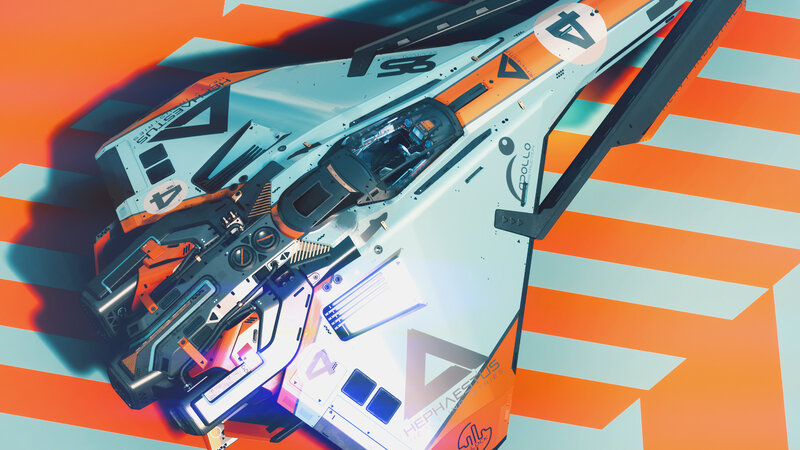 Futuristic Spaceship — Orange, Dramatic, Digital Art, Orange and White Stripes