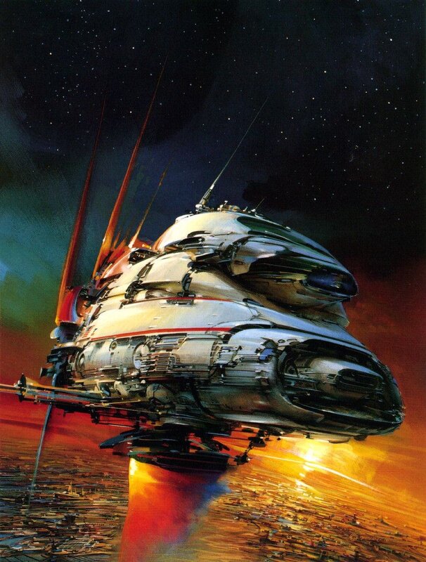 Futuristic Spaceship — Orange, Dramatic, Night
