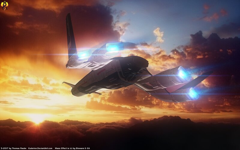 Futuristic Spaceship — Orange, Dramatic, Sunset, Digital Art