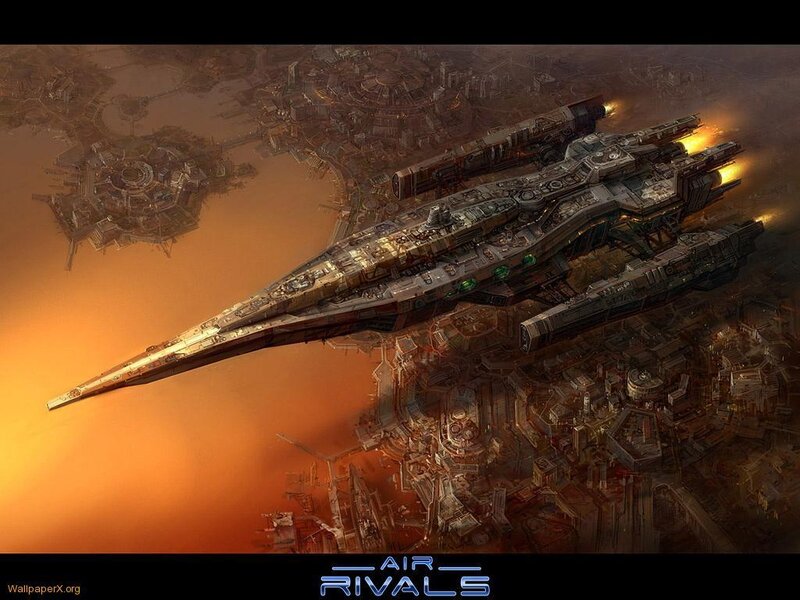 Futuristic spaceship over city