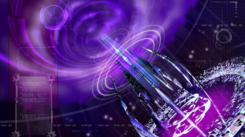 Futuristic Spaceship — Purple, Dramatic, Digital Art, Holographic Interface