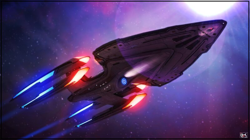 Futuristic Spaceship — Purple, Dramatic, Night, Digital Art, Stars