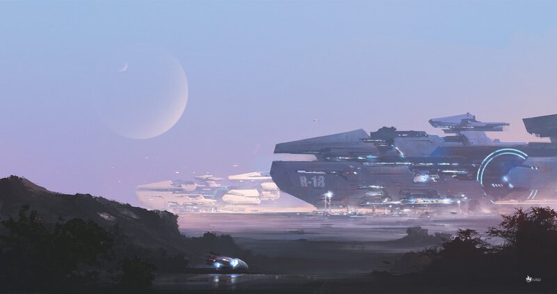 Futuristic Spaceship — Purple, Serene