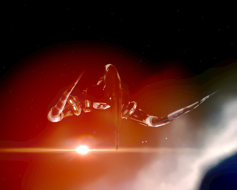 Futuristic Spaceship — Red, Dramatic, Digital Art