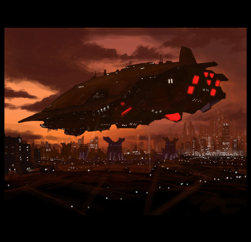 Futuristic Spaceship — Red, Dramatic