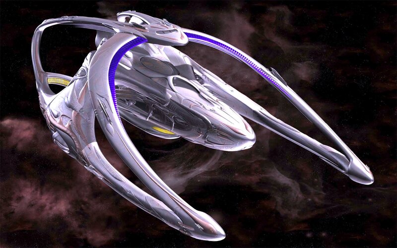 Futuristic Spaceship — Silver, Dramatic, Digital Art