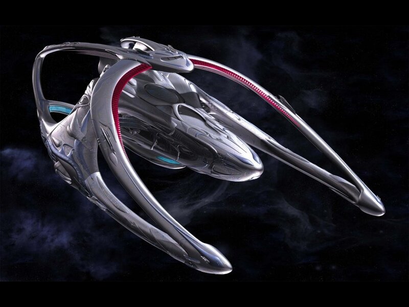 Futuristic Spaceship — Silver, Dramatic, Night