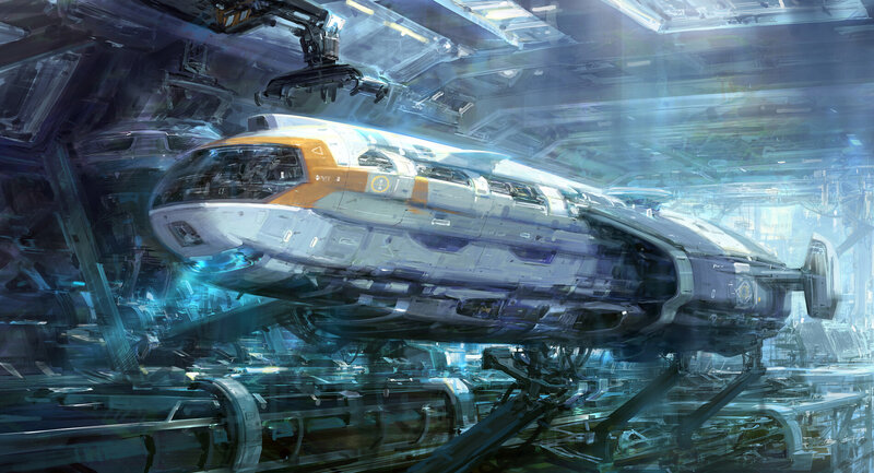 Futuristic Spaceship — White, Dramatic, Digital Art