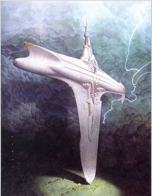 Futuristic Spaceship — White, Dramatic, Night