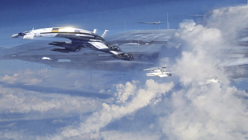 Futuristic Spaceships — Blue, Dramatic, Digital Art