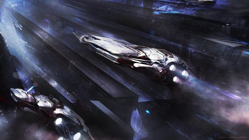 Futuristic Spaceships — Blue, Dramatic, Night