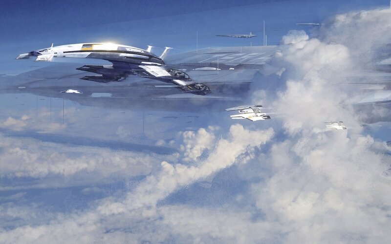 Futuristic Spaceships — Blue, Dramatic
