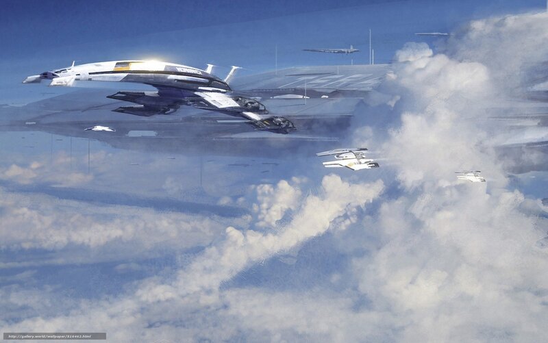 Futuristic Spaceships in Clouds