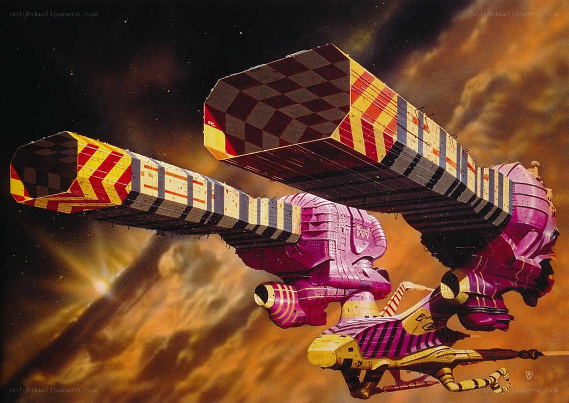 futuristic spaceships in nebula