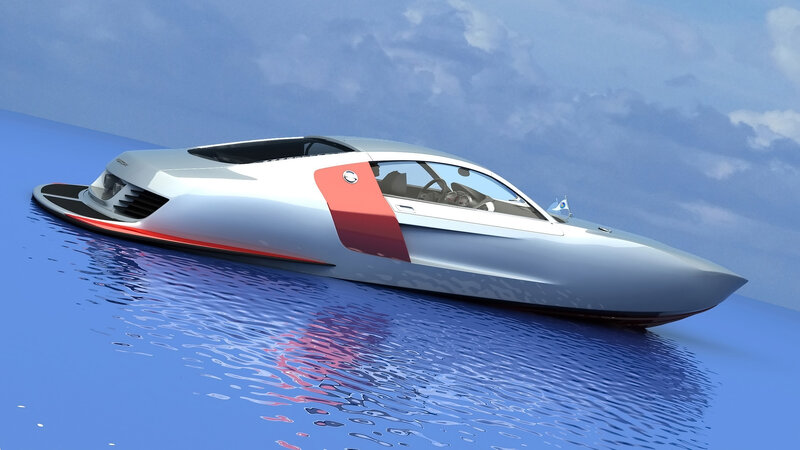 Futuristic Speedboat — Blue, Serene, Afternoon