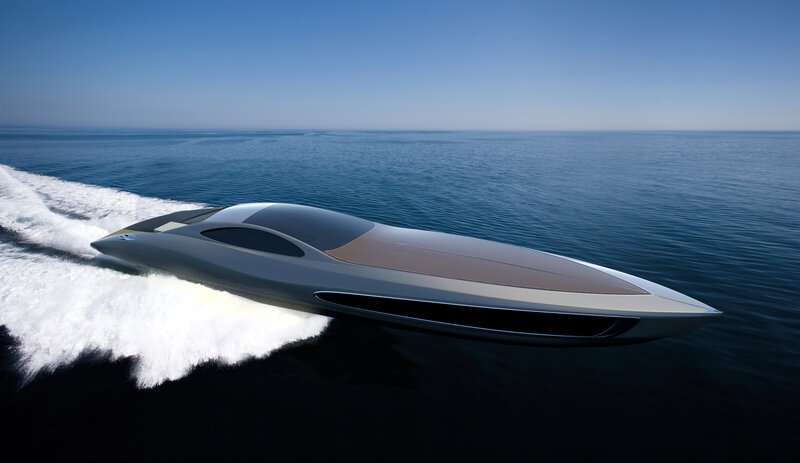 Futuristic speedboat on open sea