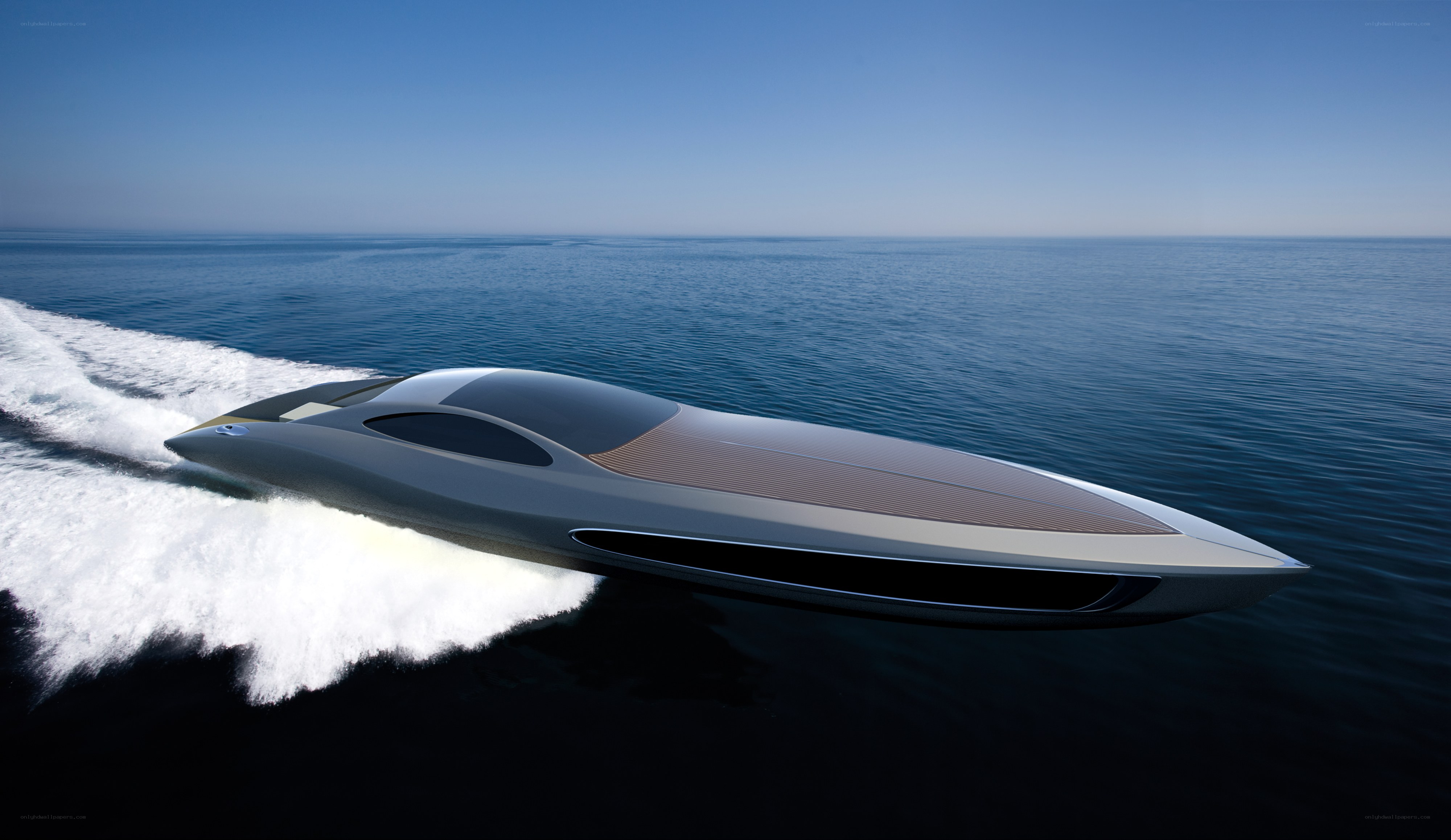Futuristic speedboat on open sea