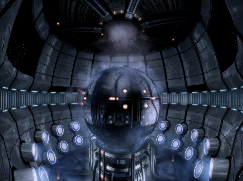 futuristic sphere in chamber