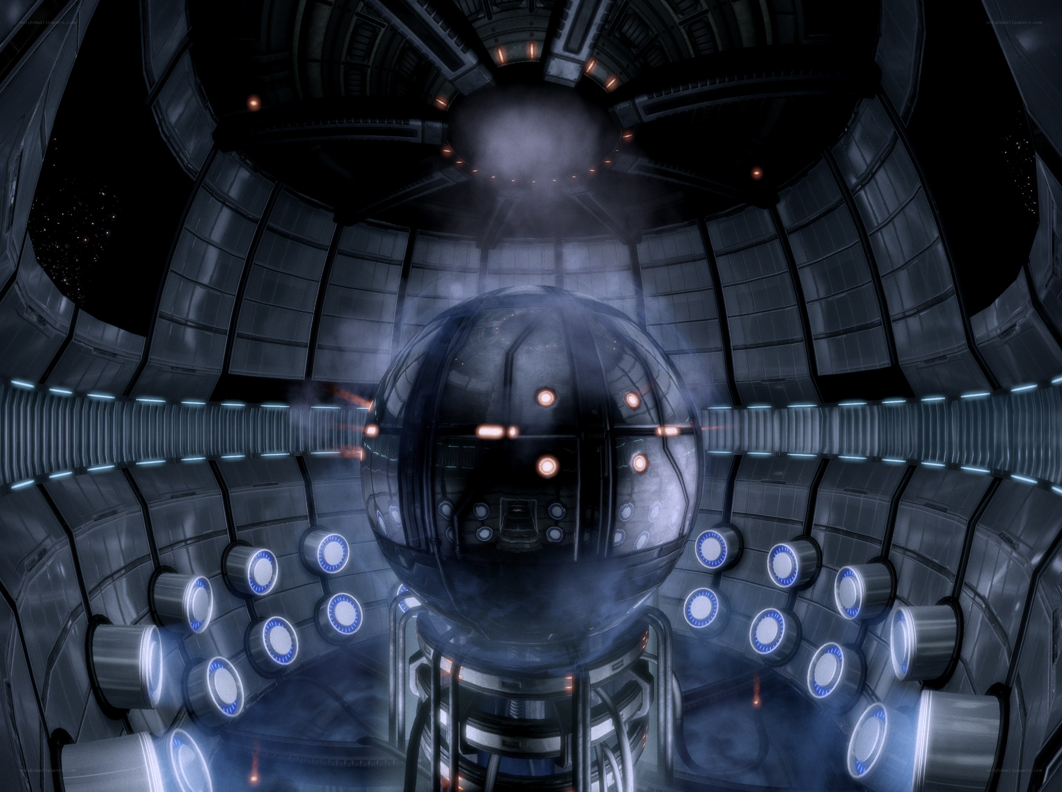futuristic sphere in chamber