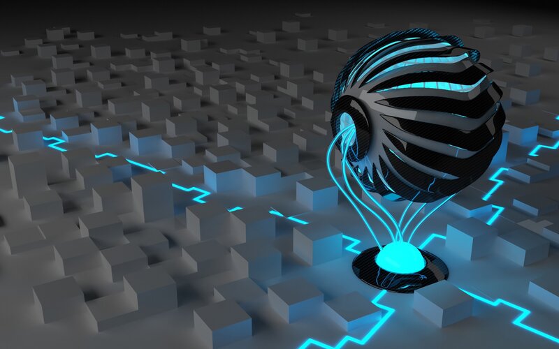 Futuristic Sphere on Grid — Blue
