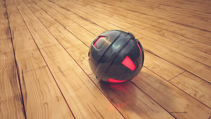 futuristic sphere on wood floor