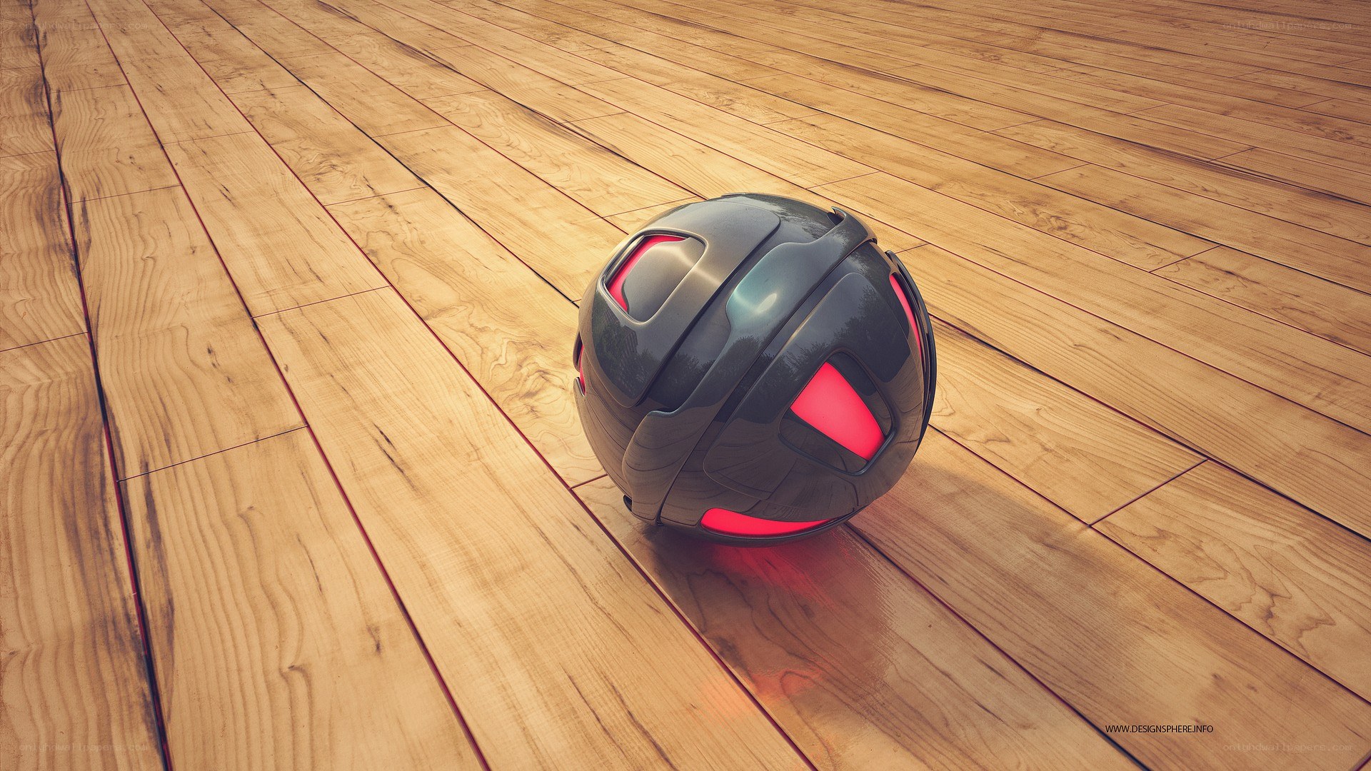 futuristic sphere on wood floor