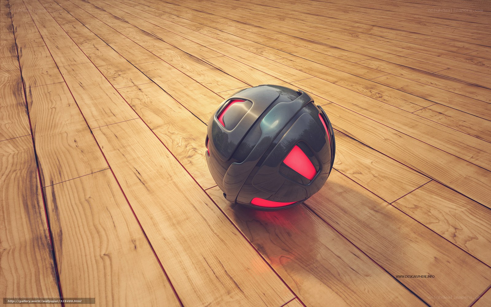 futuristic sphere on wood floor