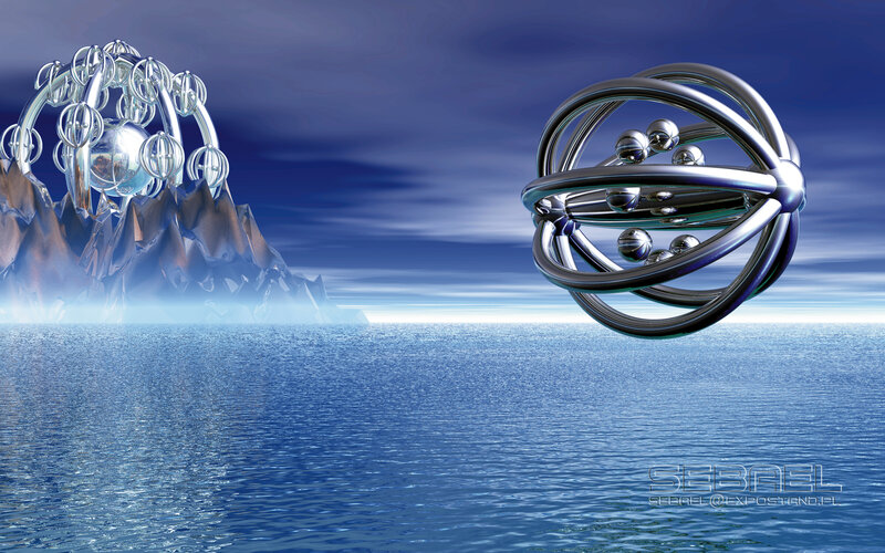Futuristic spheres over water