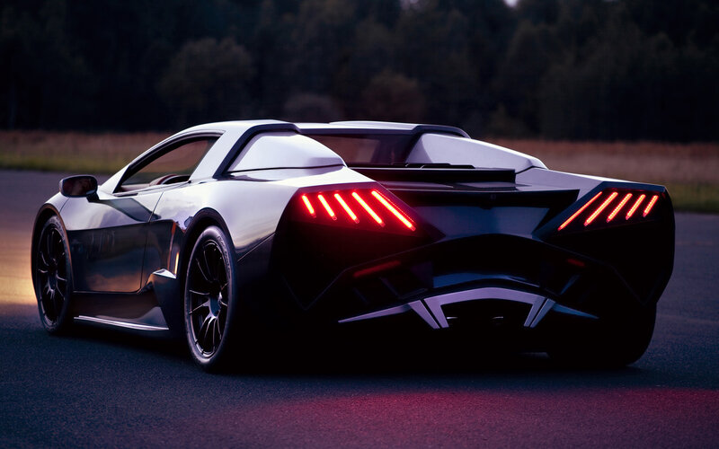 futuristic sports car at dusk